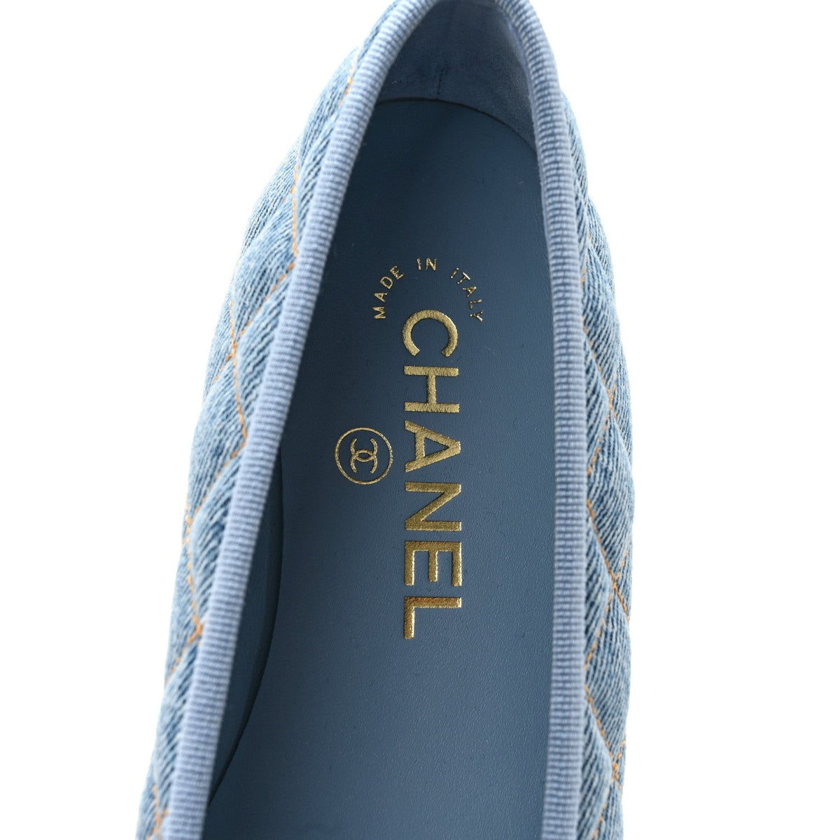 Denim Quilted CC Cap Toe Ballerina Flats 36 Light Blue