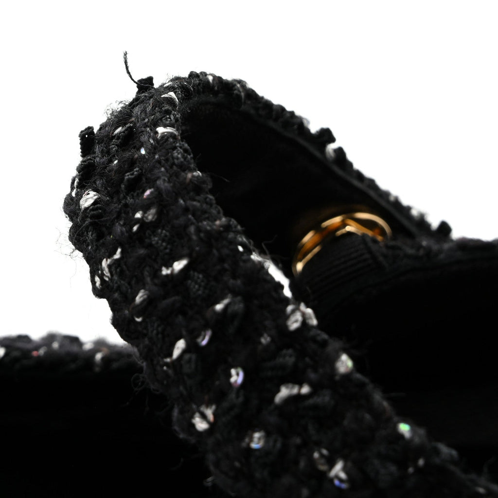 Tweed Sequin Grosgrain Cap Toe Mary Jane Flats 39 Black