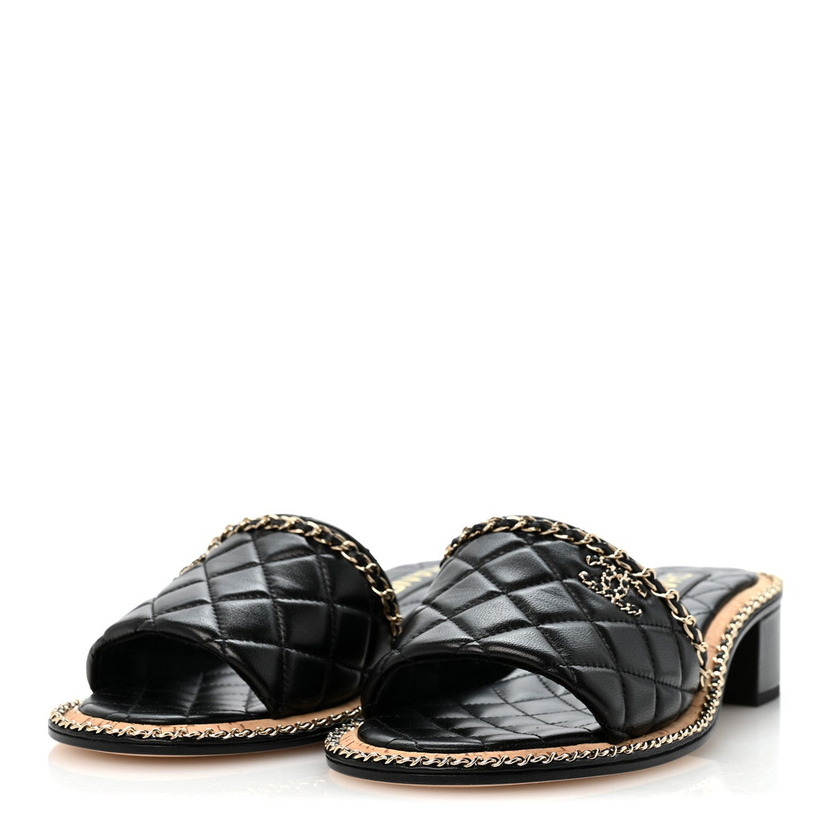 Lambskin Quilted Chain CC Mules 39 Black