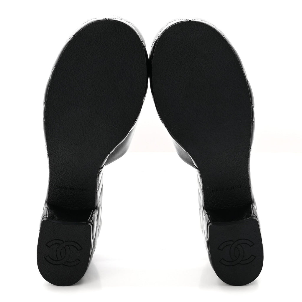 Lambskin Quilted CC Platform Mules 40 Black