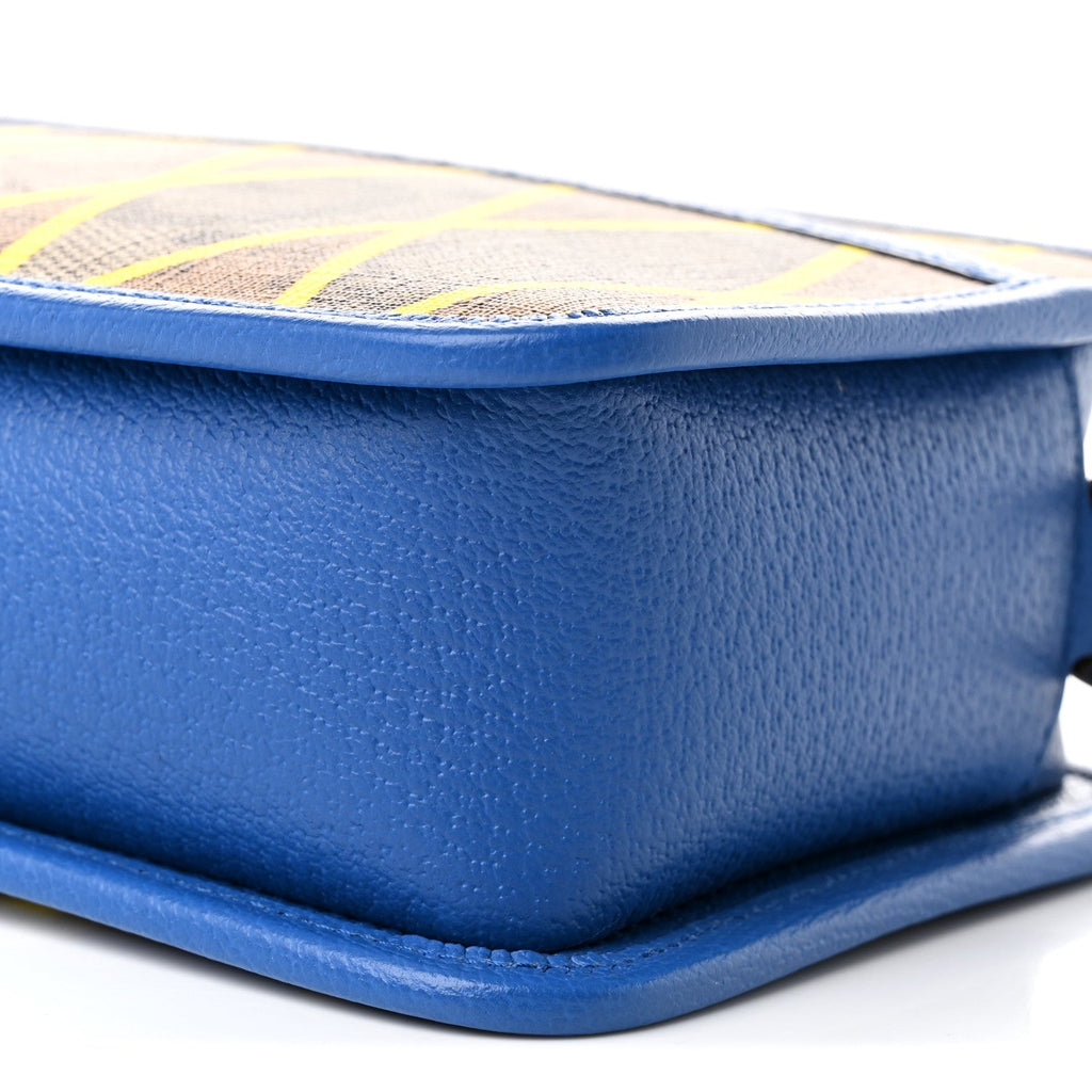 GG Supreme Monogram Mix Textured Dollar Calfskin Rhombus Inlay Crossbody Bag Beige Ebony Harvest Joy Blue