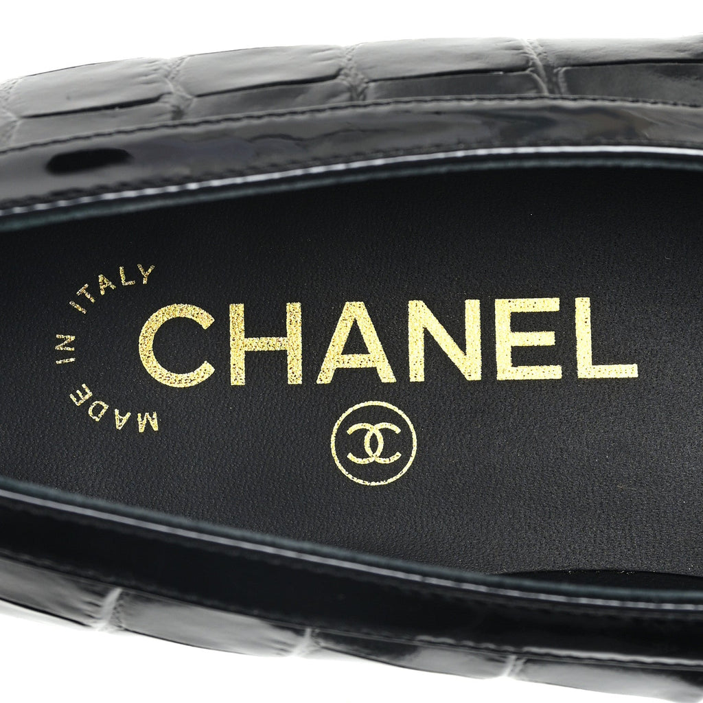 Patent Calfskin Crocodile Embossed Ballet Flats 36 Black