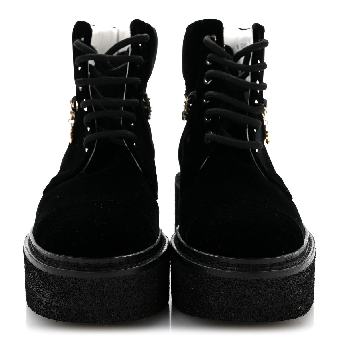 Velvet Chain Lace Up CC Short Boots 35.5 Black