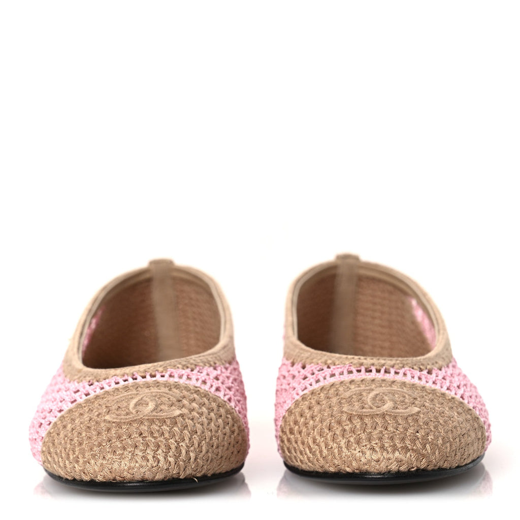Raffia Cap Toe Ballerina Flats 40 Pink Beige