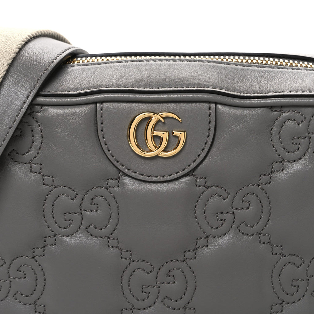 Calfskin GG Matelasse Shoulder Bag Dusty Grey Natural