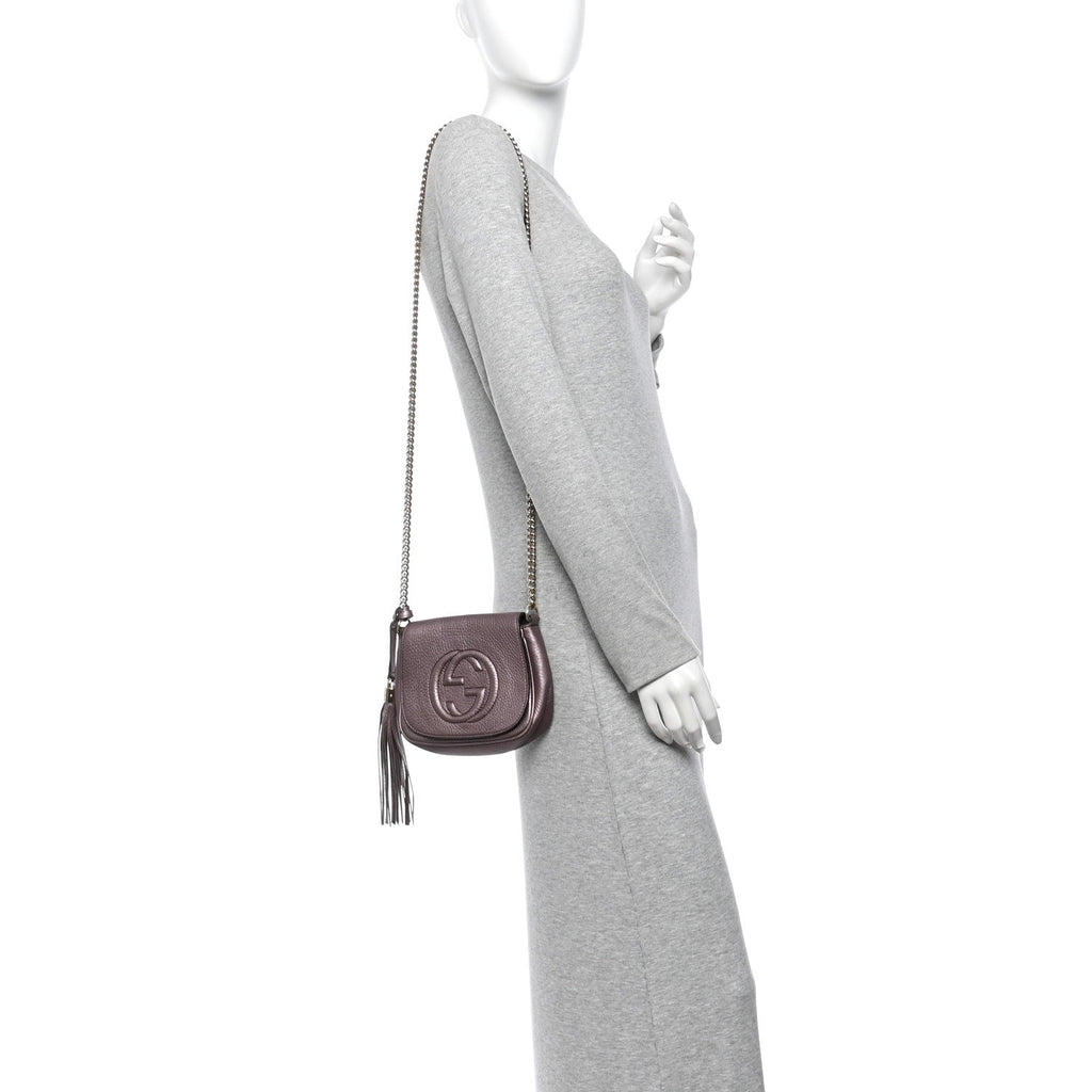 Metallic Pebbled Calfskin Small Soho Flap Crossbody Purple