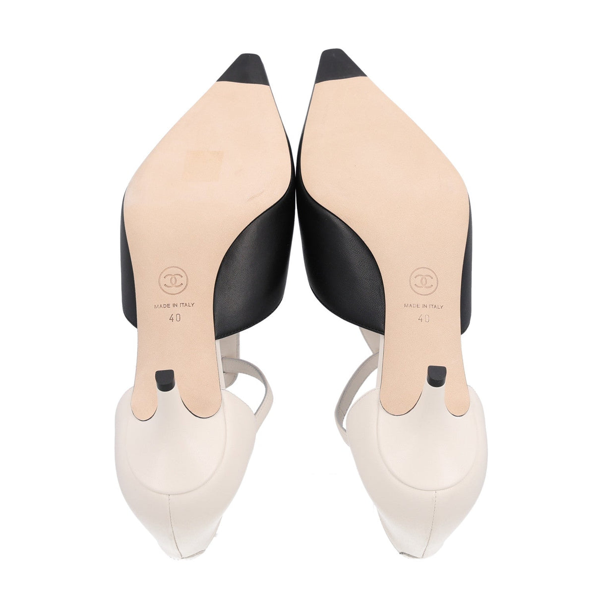 Lambskin CC Slingback Pumps 40 White Black
