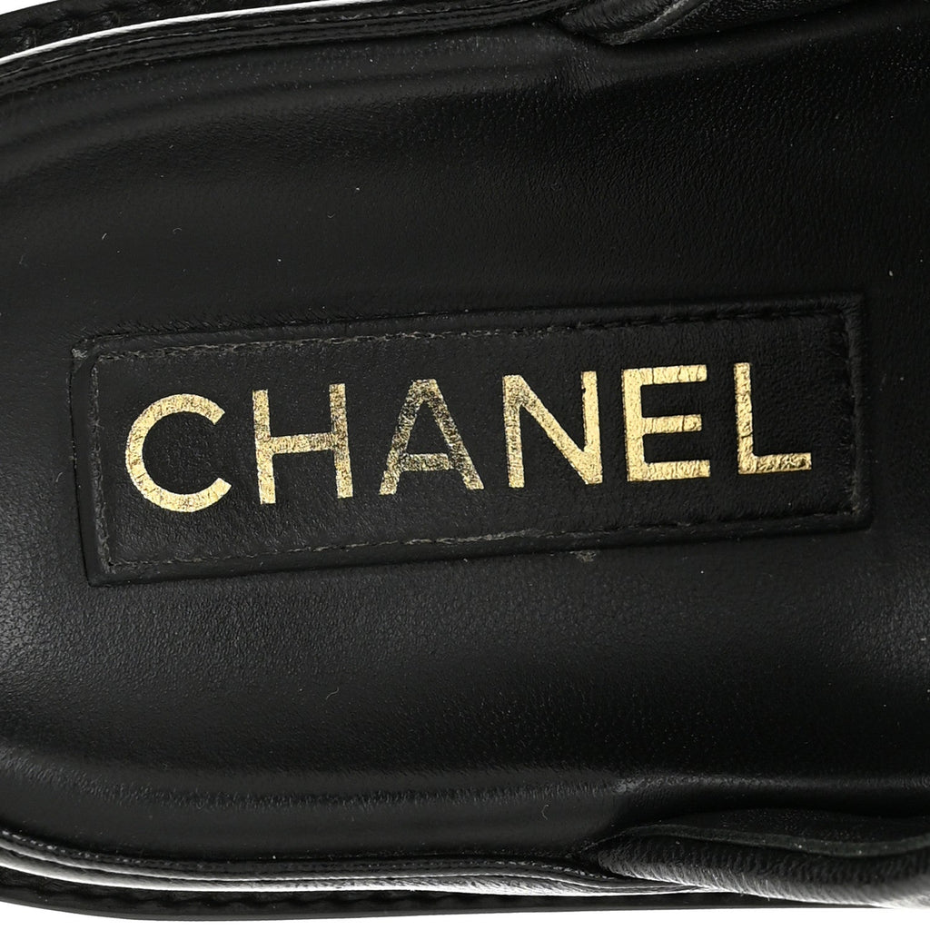 Lambskin Quilted Velcro Dad Chain CC Slide Sandals 36 Black