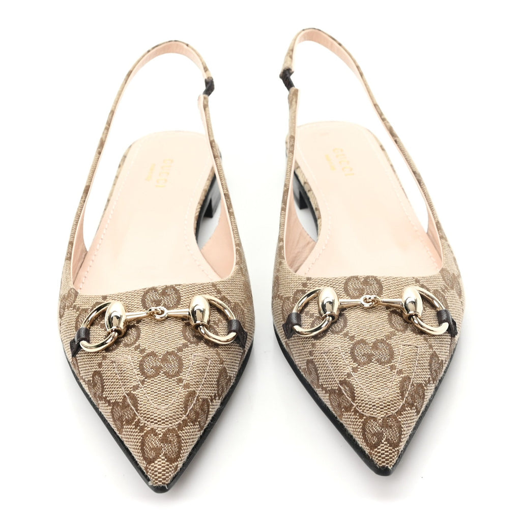 Monogram Horsebit Womens Slingback Ballet Flat 36.5 Beige Ebony Cocoa