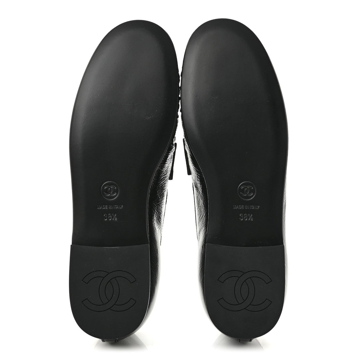 Crumpled Shiny Lambskin CC Mocassin Loafers 38.5 Black