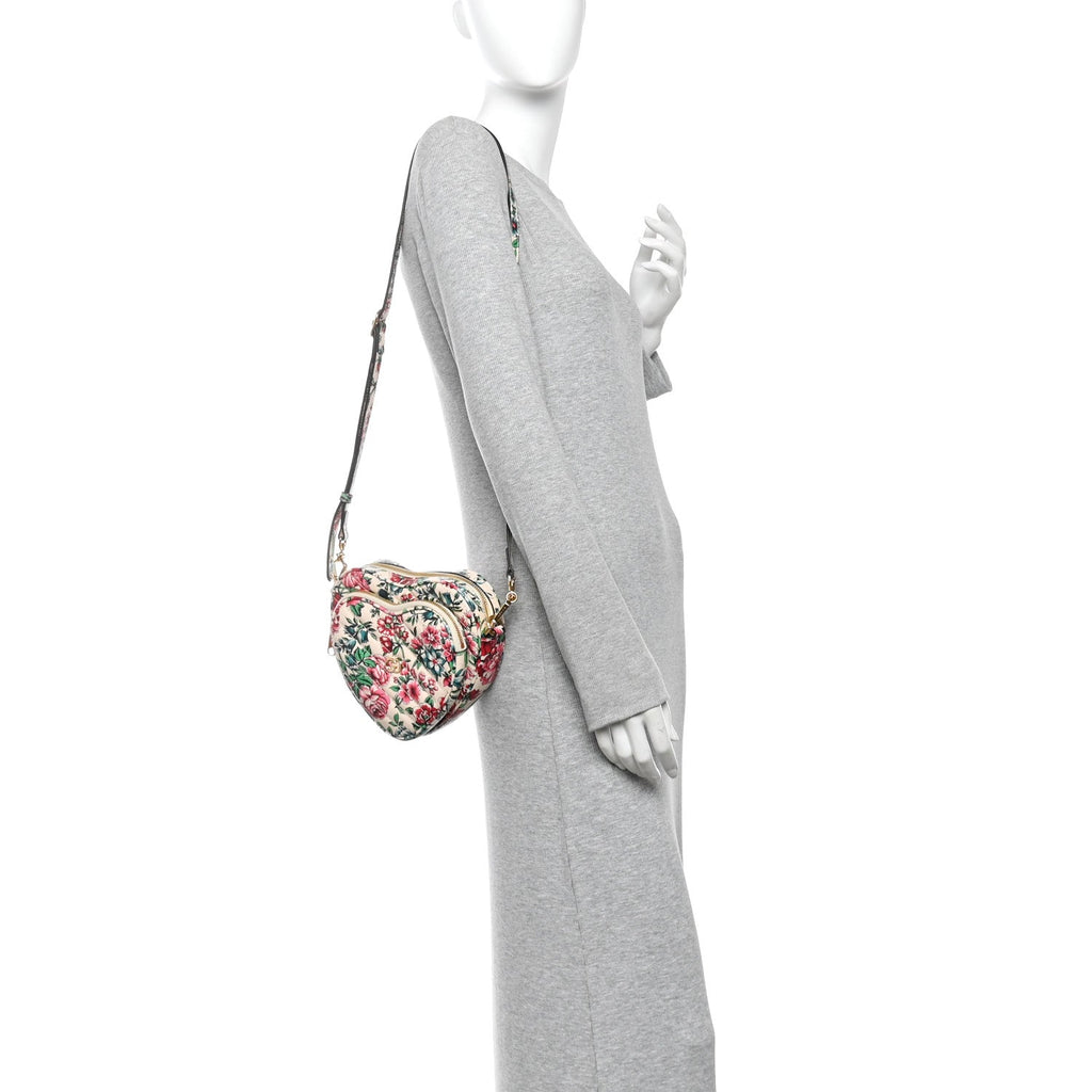 Calfskin Brit Roses Print Matelasse Diagonal Mini Interlocking G Heart Shoulder Bag Multicolor