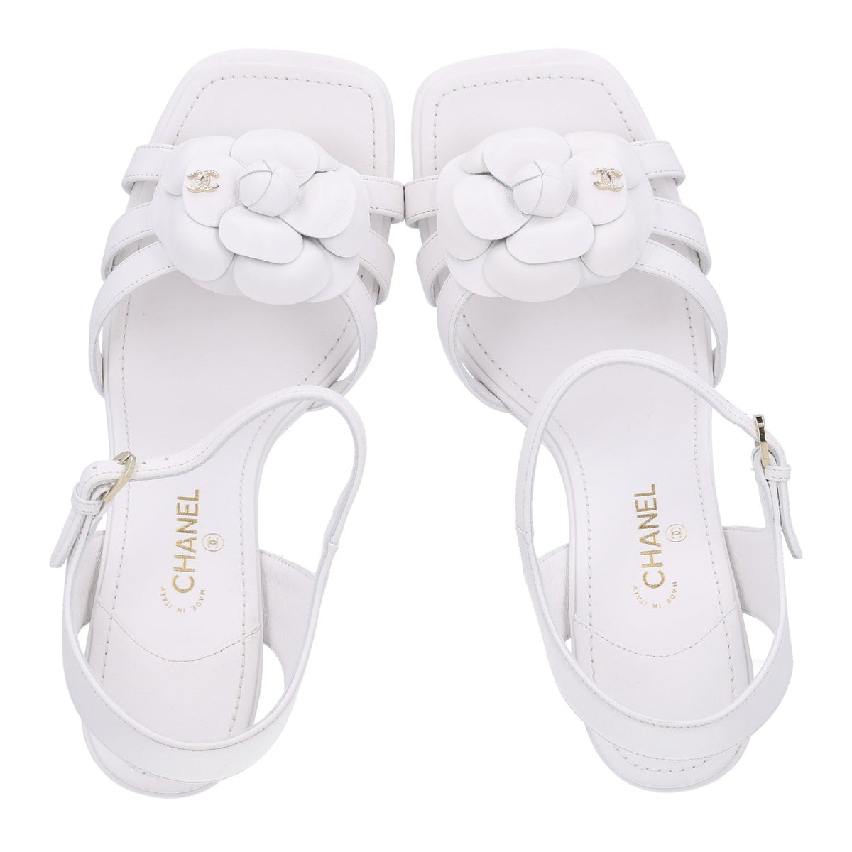 Lambskin Camellia Sandals 39 White