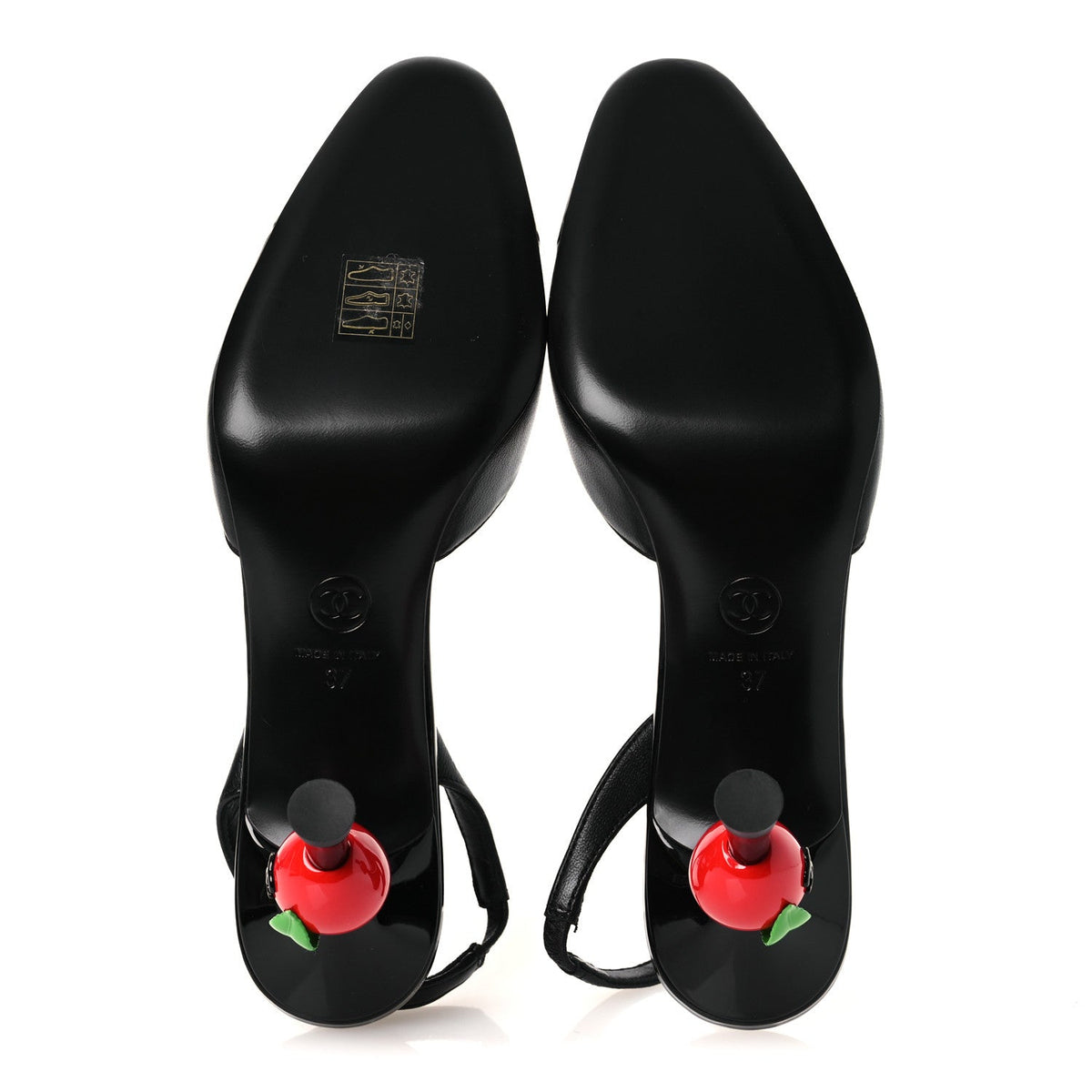 Lambskin Patent Cap Toe CC Apple Slingback Pumps 37 Black