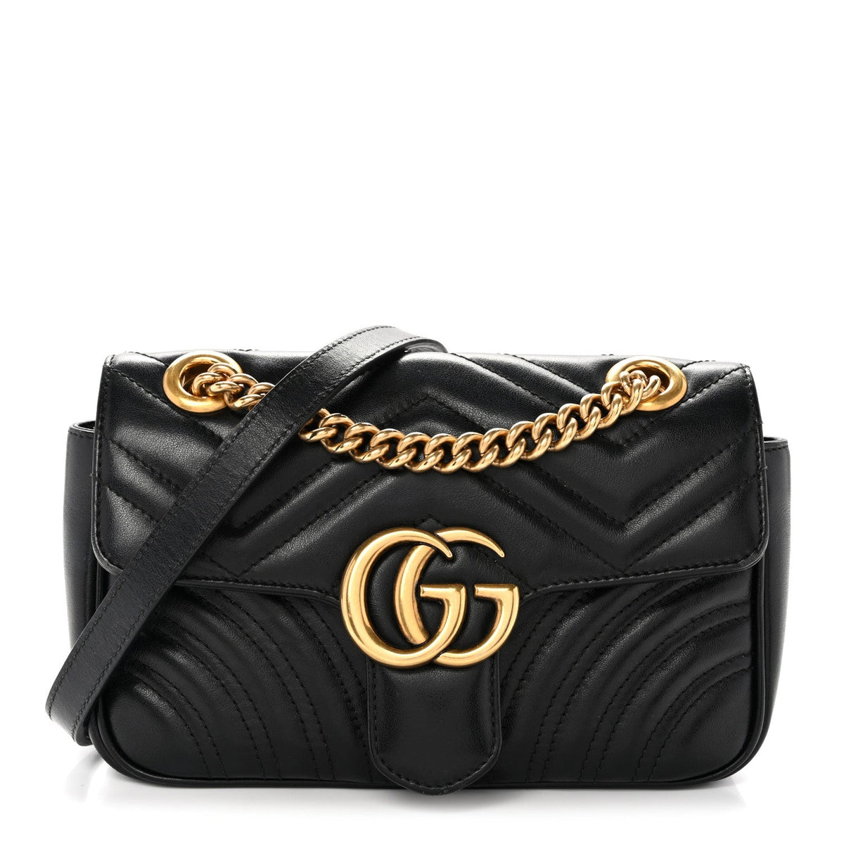 Calfskin Matelasse Mini GG Marmont Shoulder Bag Black
