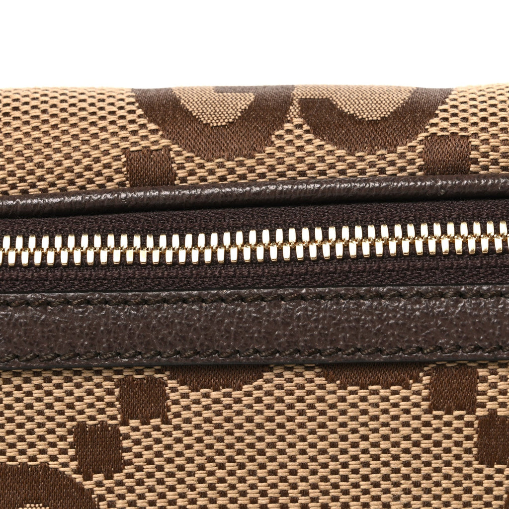 Monogram Jumbo GG Textured Dollar Calfskin Web Belt Bag Camel Ebony New Acero
