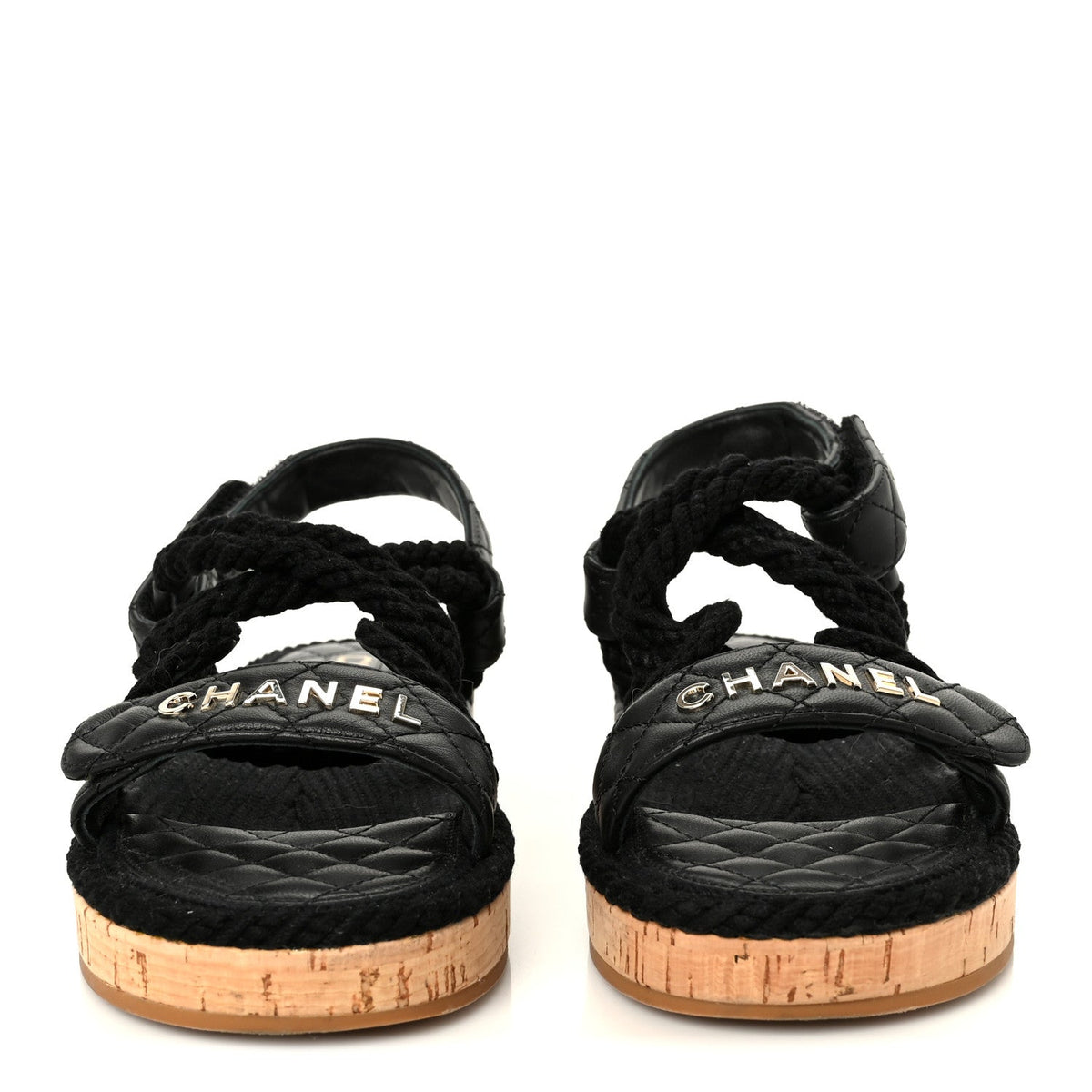 Cord Lambskin Quilted Logo Sandals 37 Black