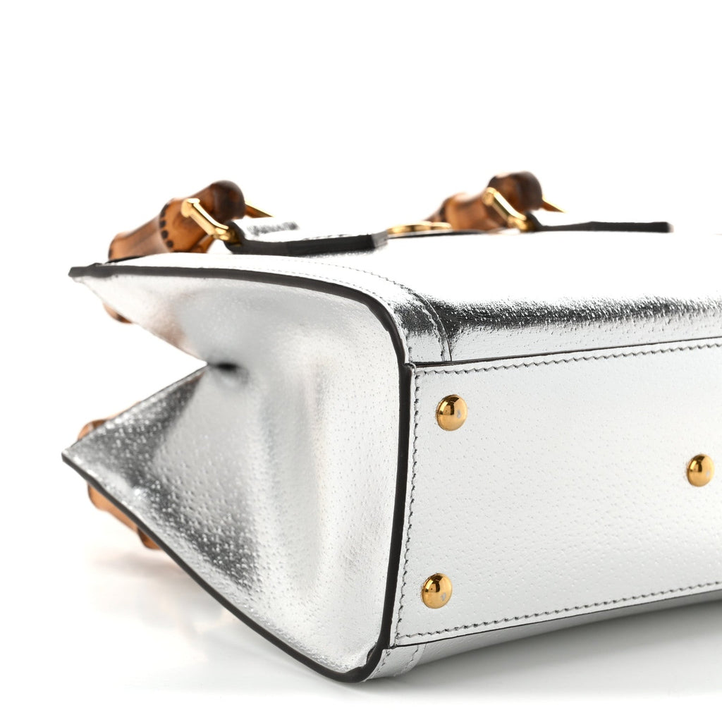 Textured Calfskin Mini Diana Tote Bag Silver Sugar Pink