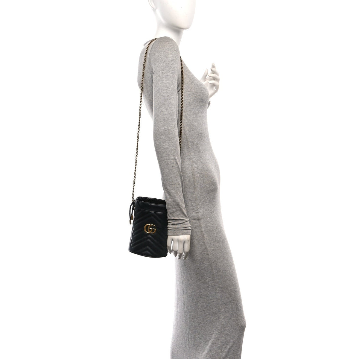 Calfskin Matelasse Mini GG Marmont 2.0 Bucket Bag Black