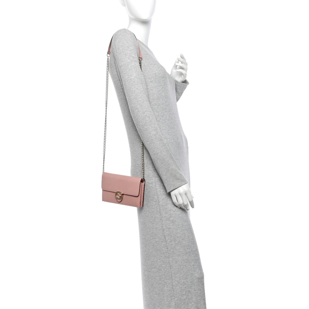 Dollar Calfskin Interlocking G Chain Wallet Soft Pink