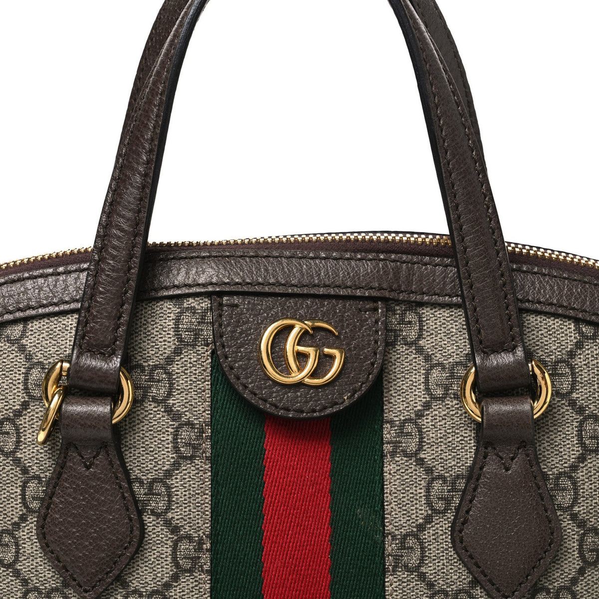 GG Supreme Monogram Web Medium Ophidia Top Handle Dome Bag Brown