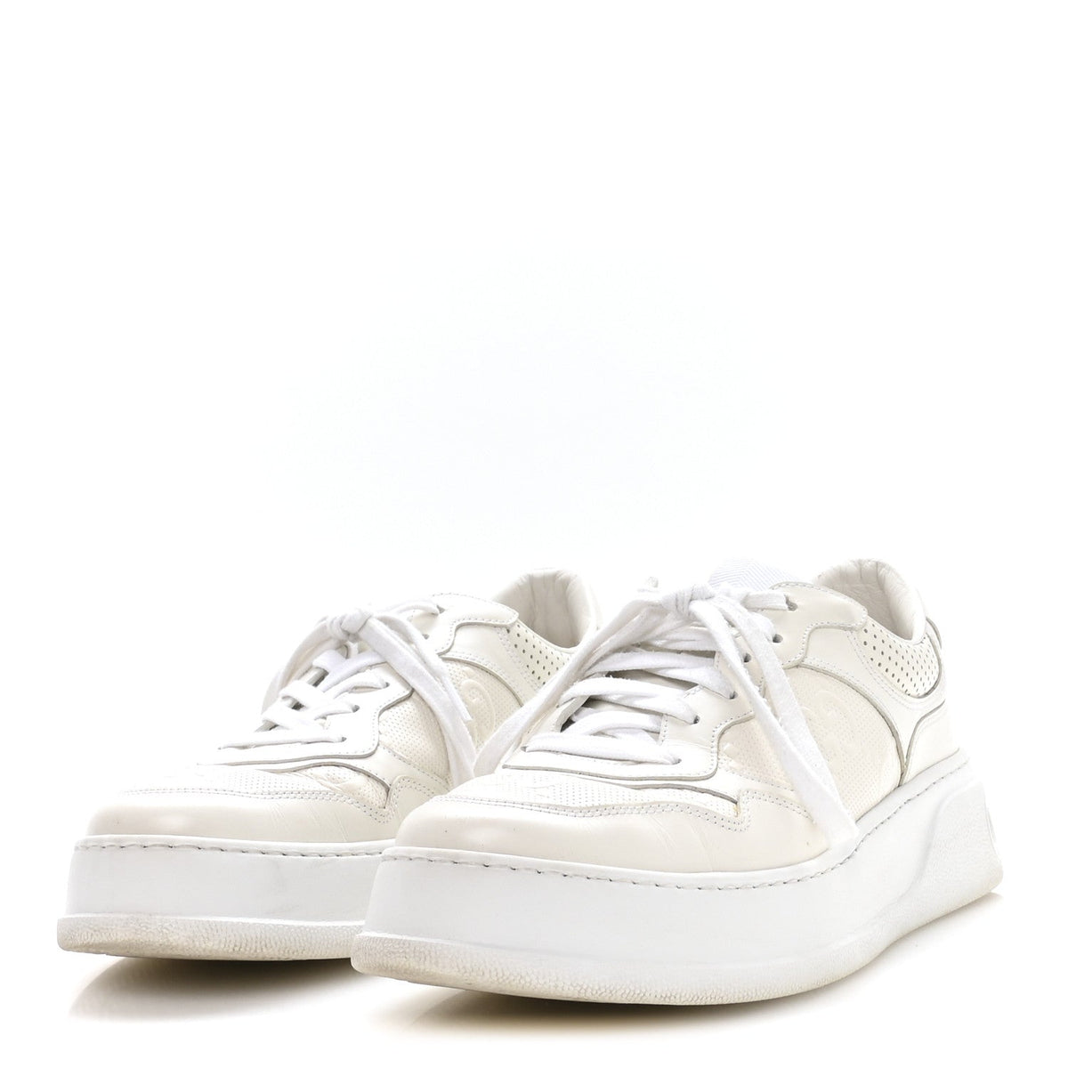 Calfskin GG Tennis Embossed Perforated Mens Interlocking G 55mm Sneakers 9.5 Great White