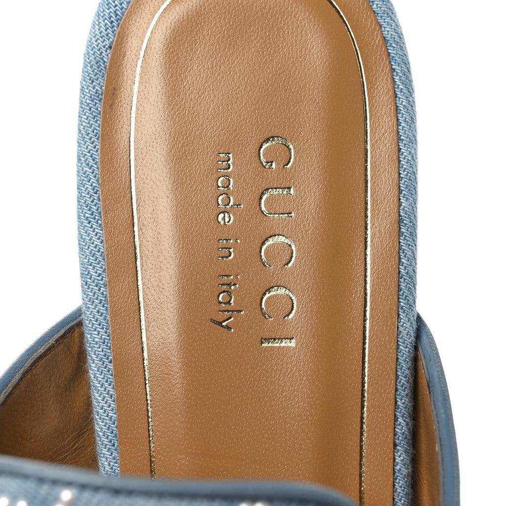 GG Denim Monogram Pearl Womens Princetown Slippers 37 Light Blue