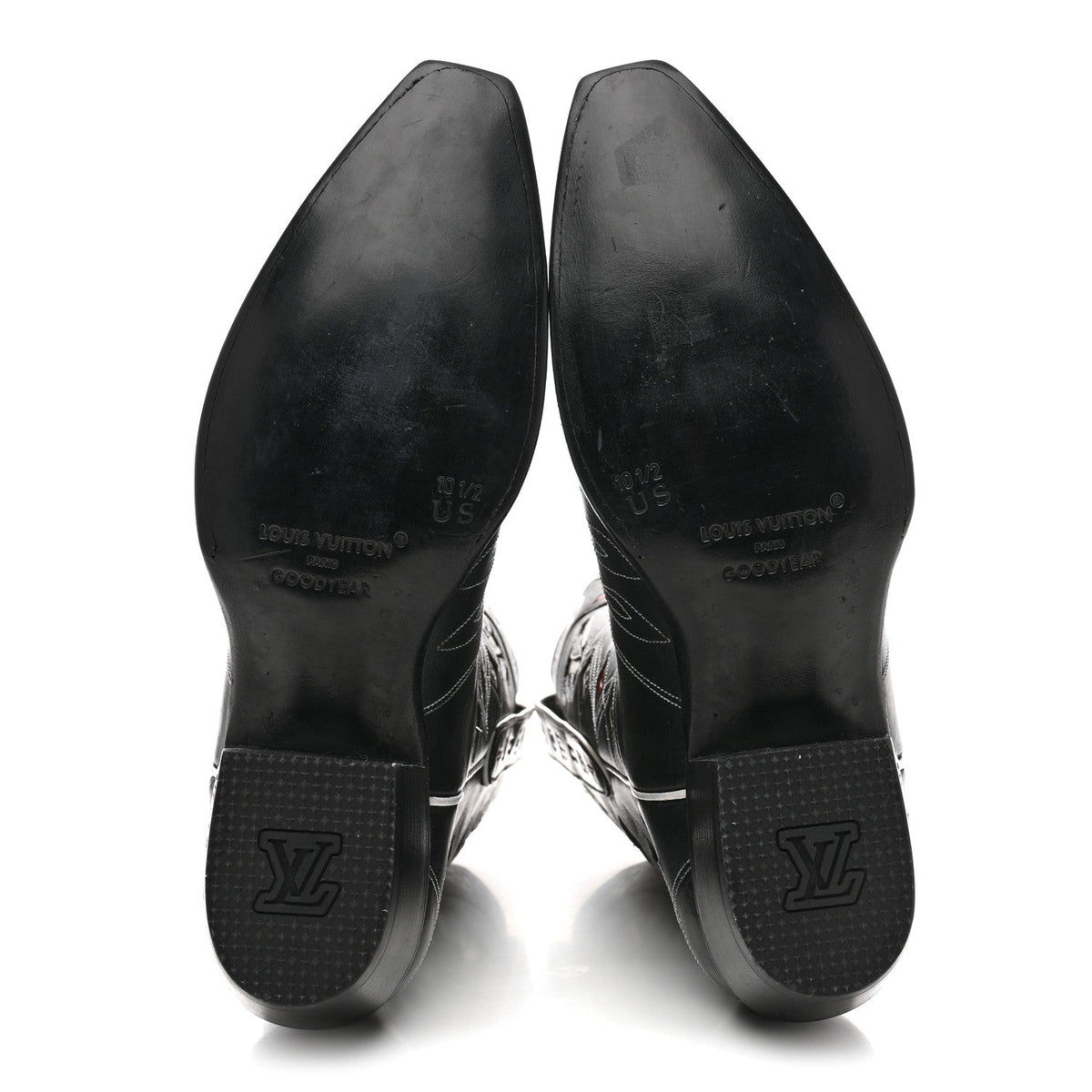 Calfskin LV Texan Mens Rider Boots 10.5 Black Silver