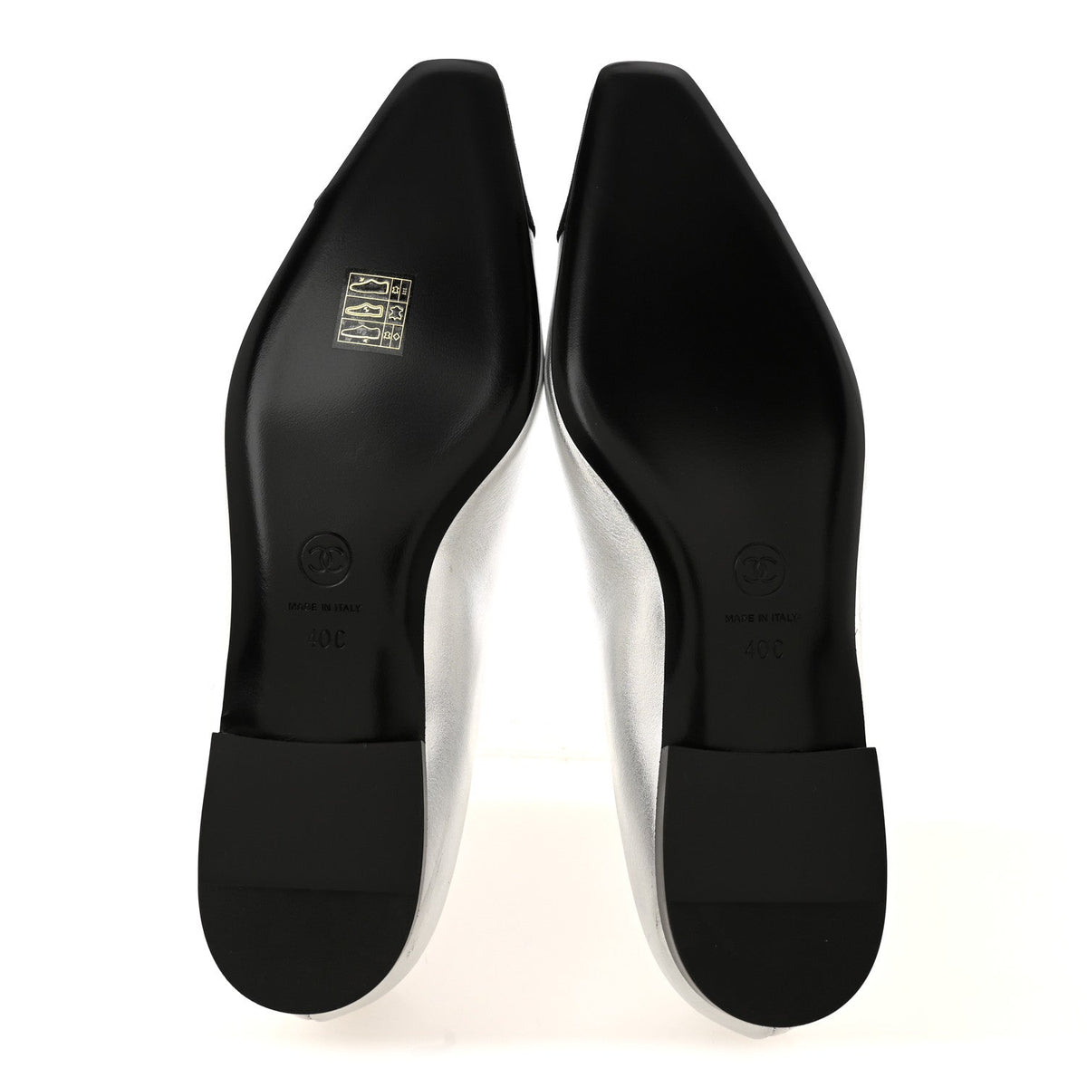 Laminated Calfskin Grosgrain Mary Janes Flats 40 Silver Black