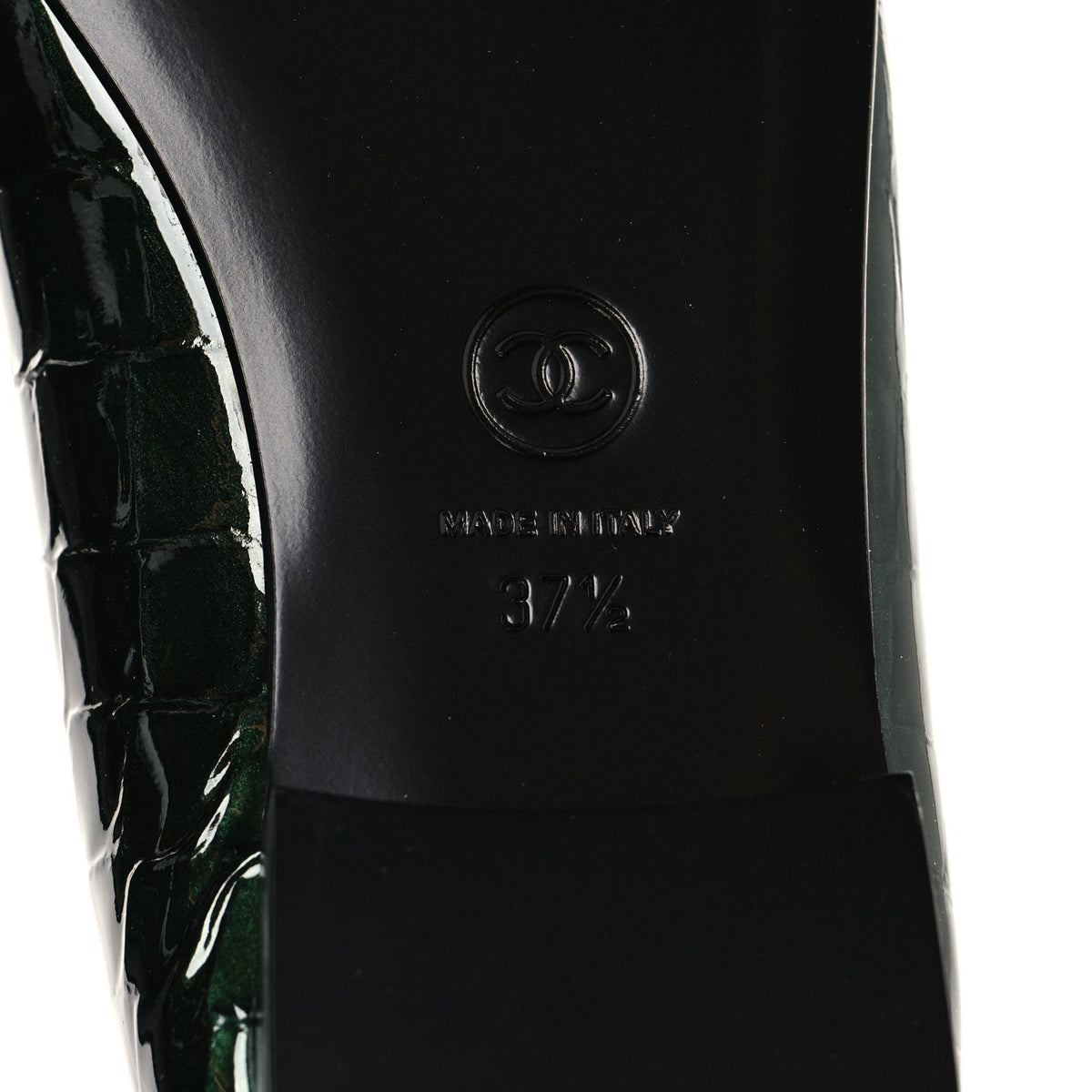 Patent Crocodile Embossed Ballerina Flats 37.5 Dark Green Black