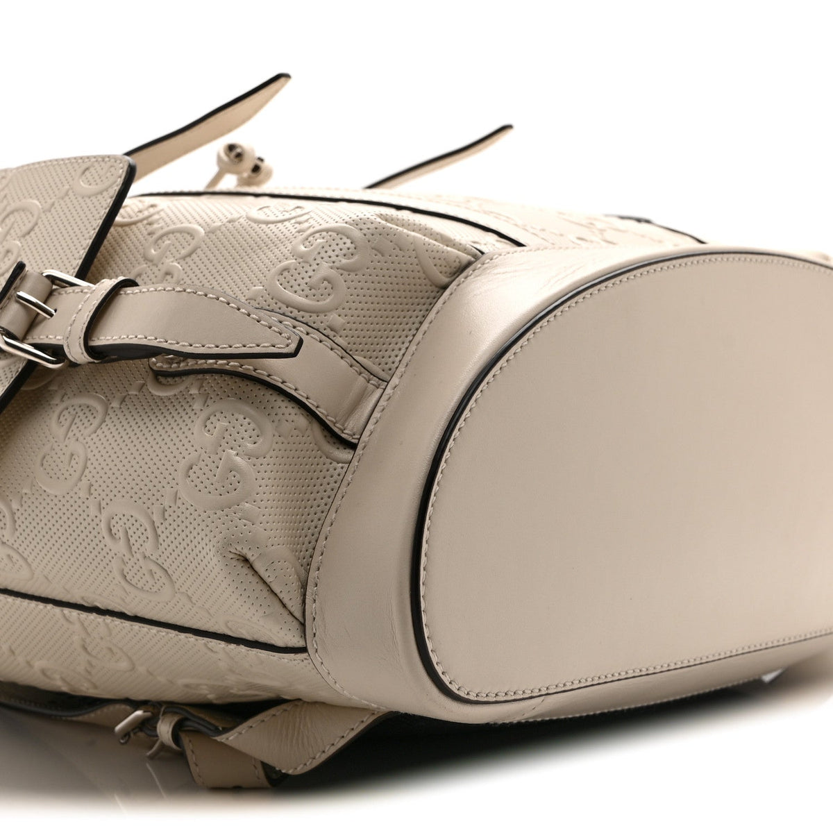 Piuma Calfskin Jumbo GG Embossed Double Buckle Backpack Mystic White