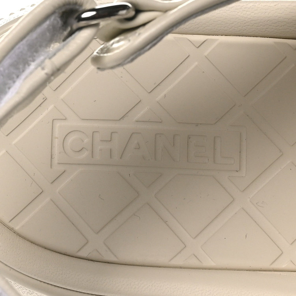 Shiny Calfskin Chain CC Velcro Dad Platform Sandals 39.5 White