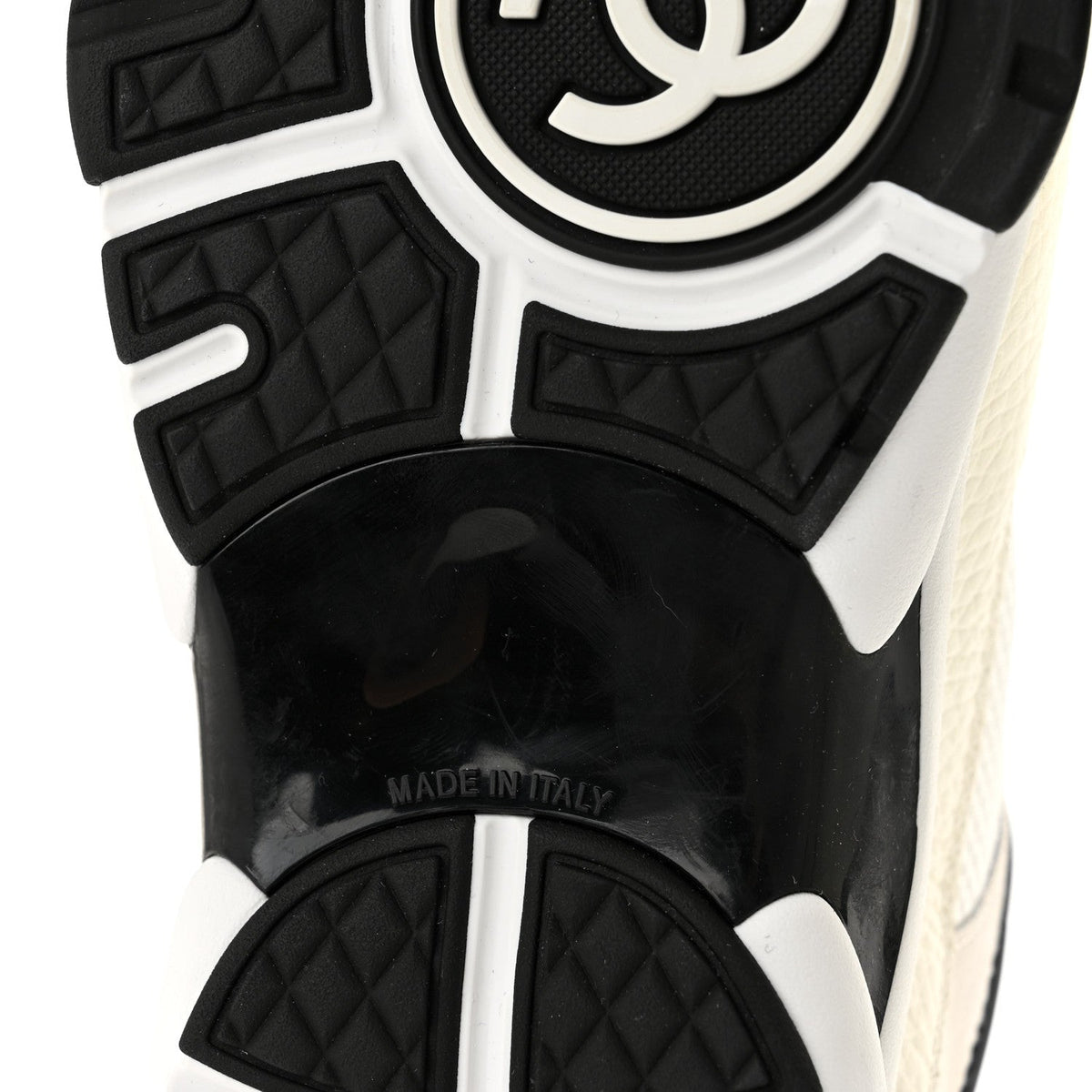 Mesh Suede Grained Calfskin Womens CC Sneakers 39.5 White Black