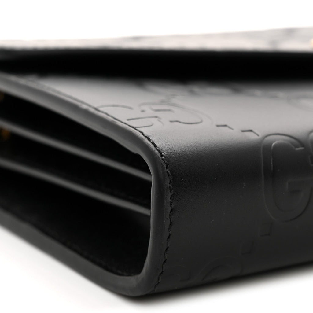 Calfskin GG Debossed Chain Wallet Black