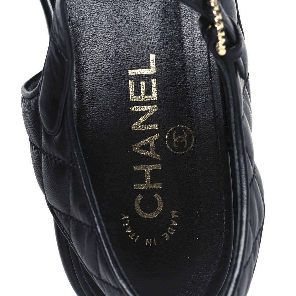 Lambskin Quilted CC Platform Sandals 39.5 Black