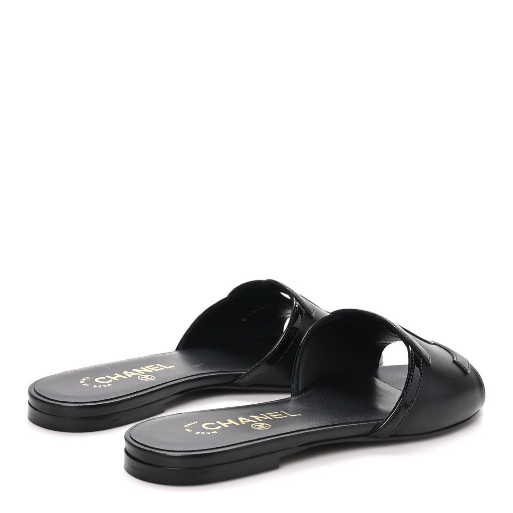 Lambskin CC Cutout Sandal Mules 37.5 Beige Black