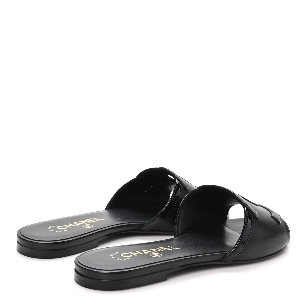 Lambskin CC Cutout Sandal Mules 37.5 Beige Black