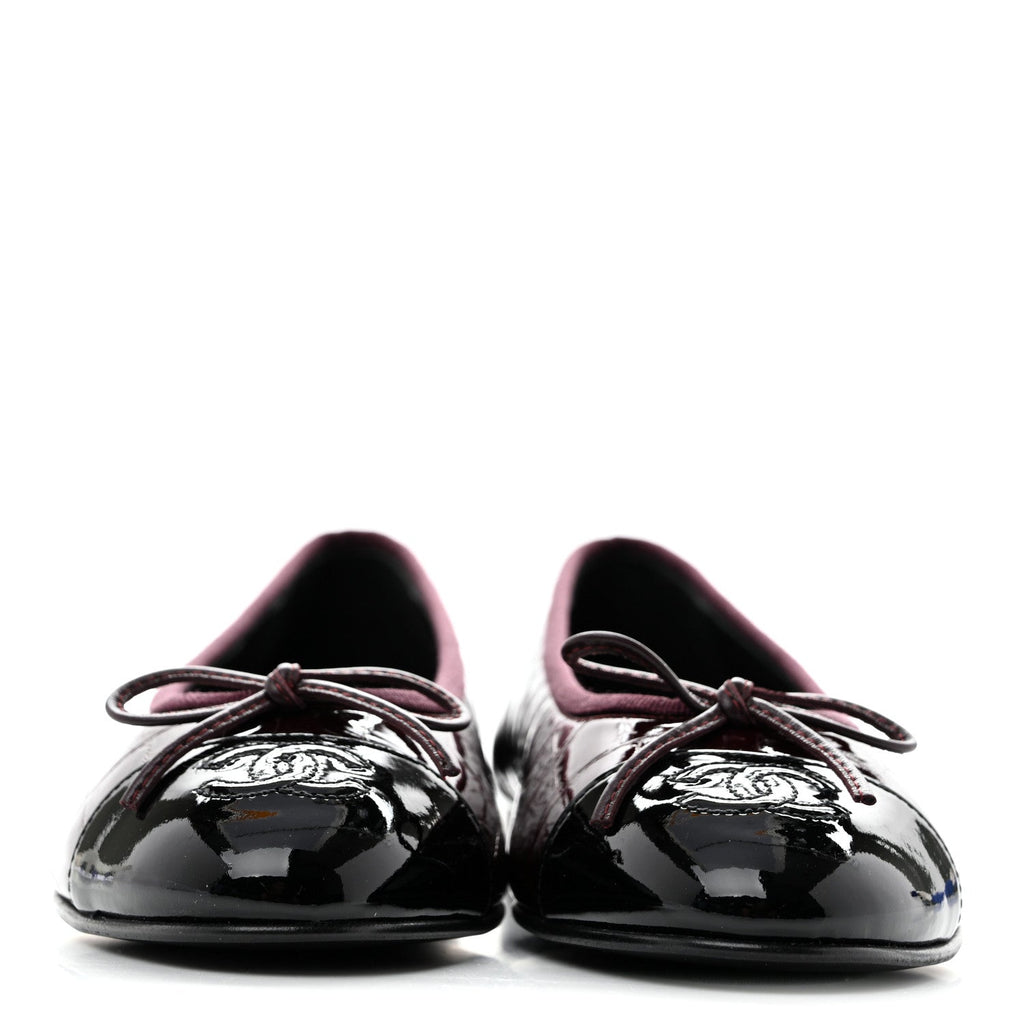 Patent Calfskin Crocodile Embossed Ballerina Flats 37 Dark Burgundy Black