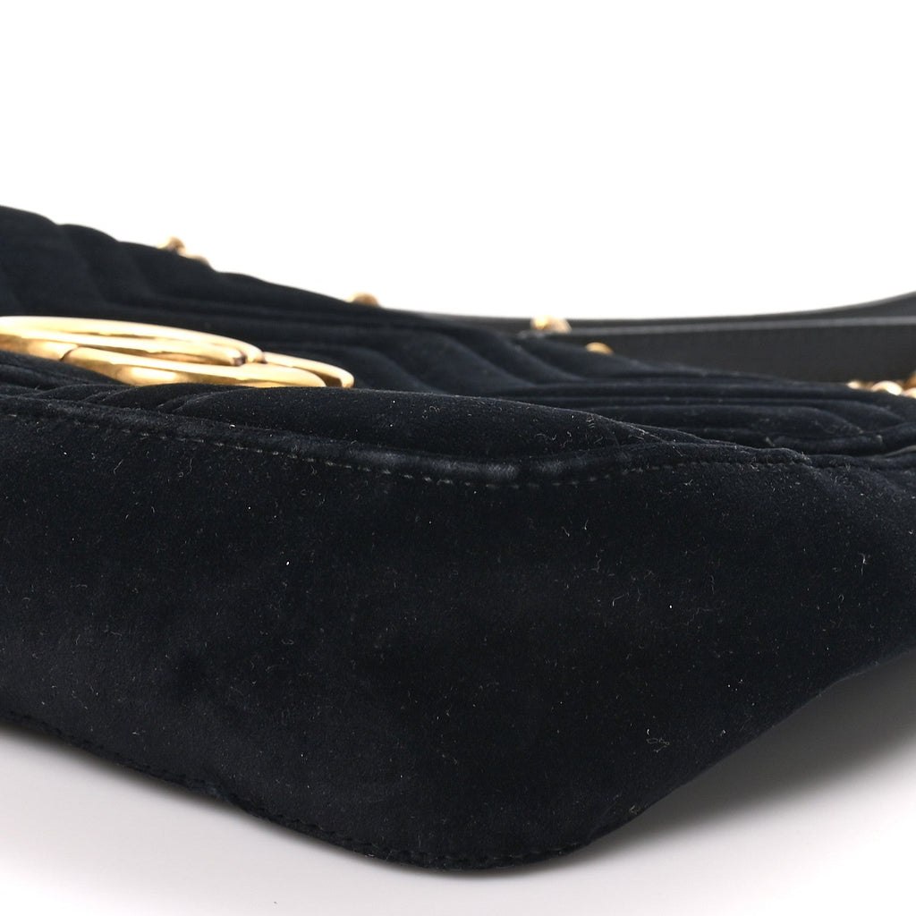 Velvet Matelasse Medium GG Marmont Shoulder Bag Black