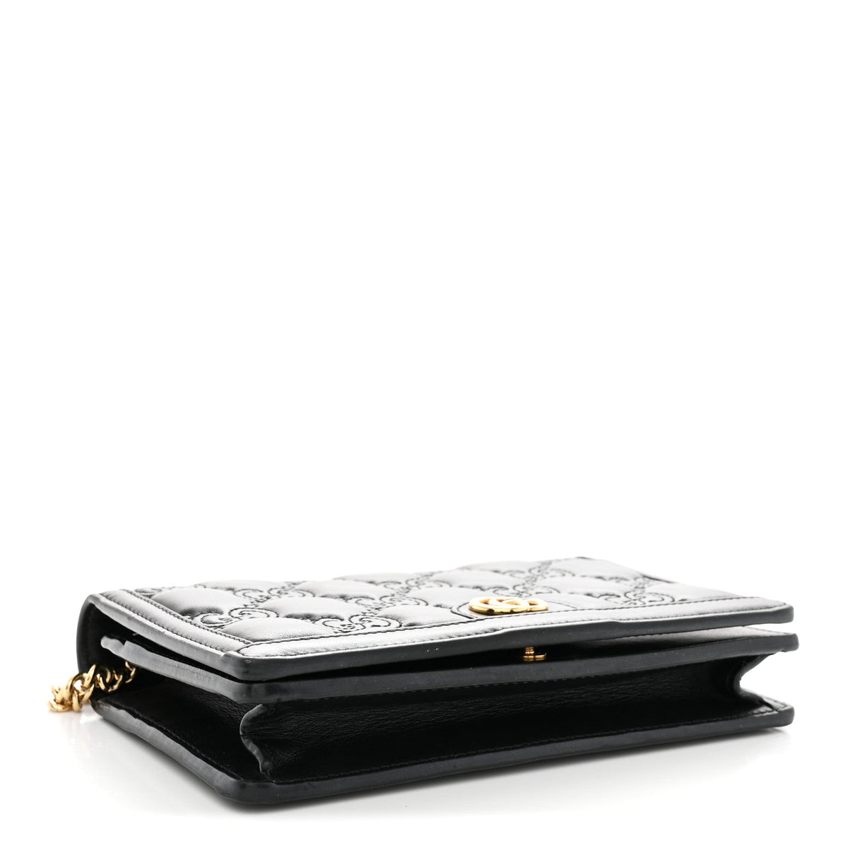 Calfskin GG Matelasse Chain Wallet Black