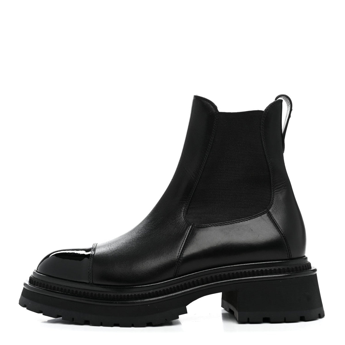 Calfskin Patent Cap Toe Ankle Boots 38.5 Black
