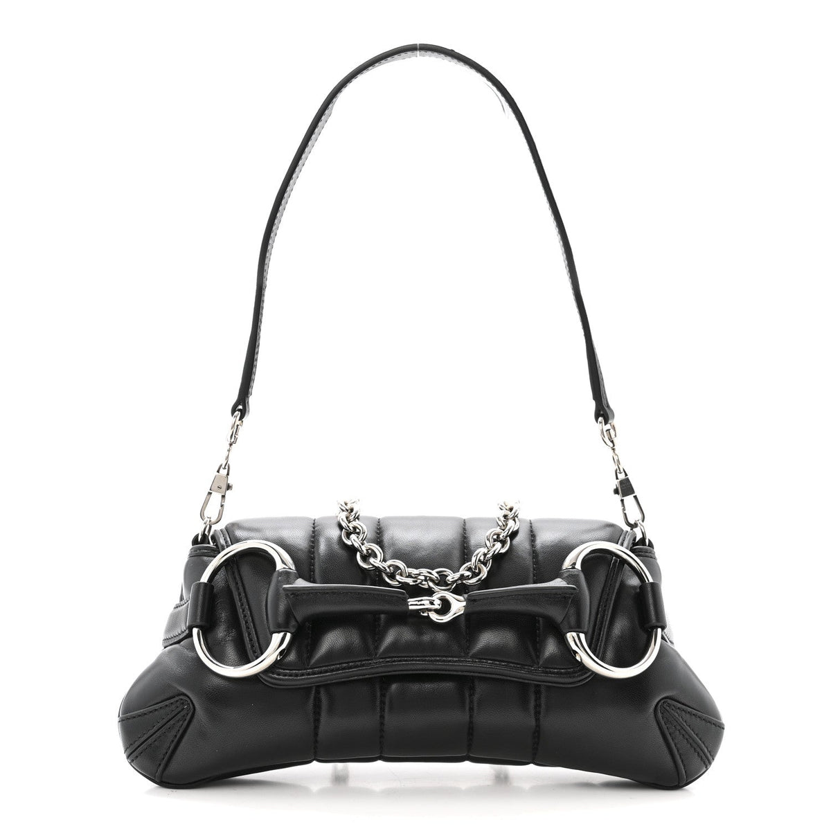 Nappa Vertical Matelasse Small Maxi Horsebit Chain Shoulder Bag Black