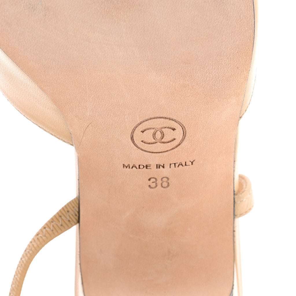 Goatskin Grosgrain Cap Toe CC Slingback Pumps 38 Beige Black