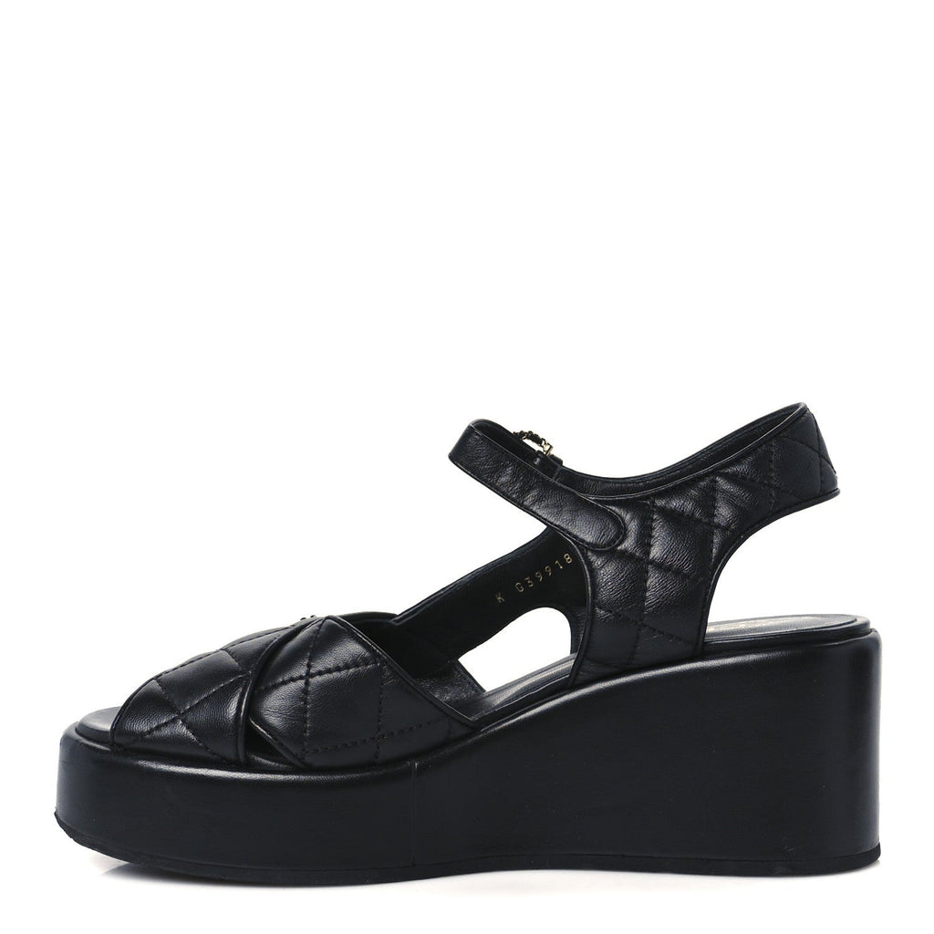 Lambskin Quilted CC Platform Sandals 39.5 Black