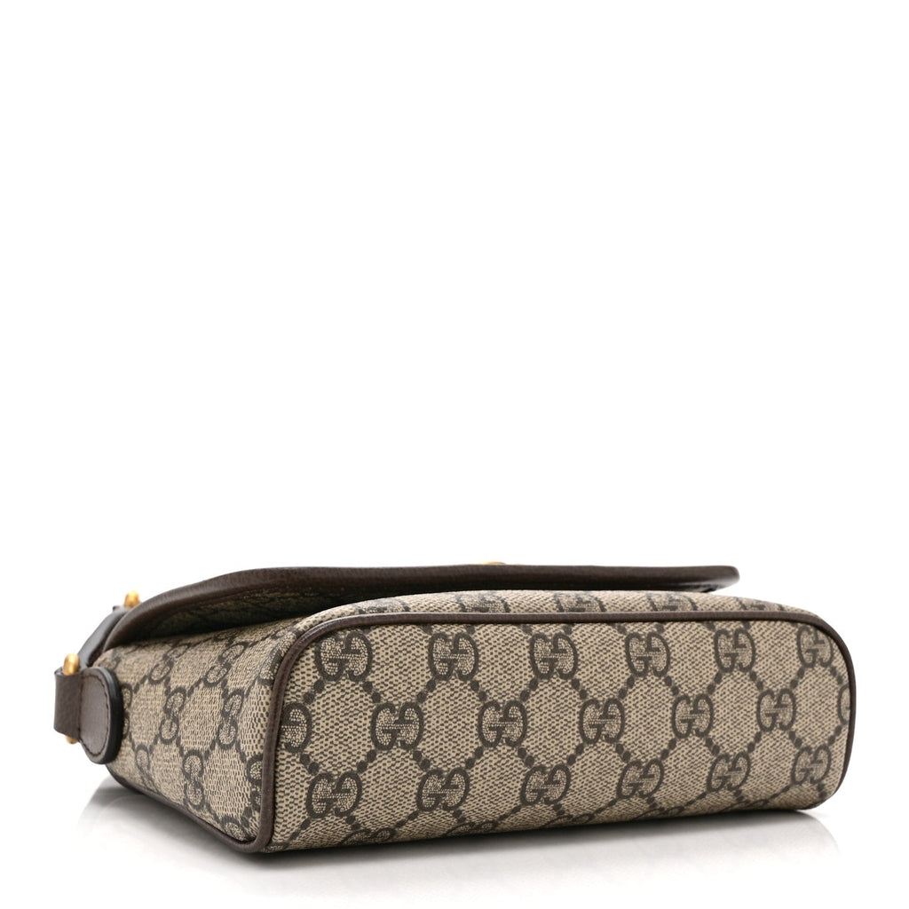 GG Supreme Monogram Textured Dollar Calfskin Web Mini Ophidia Shoulder Bag Beige Ebony New Acero