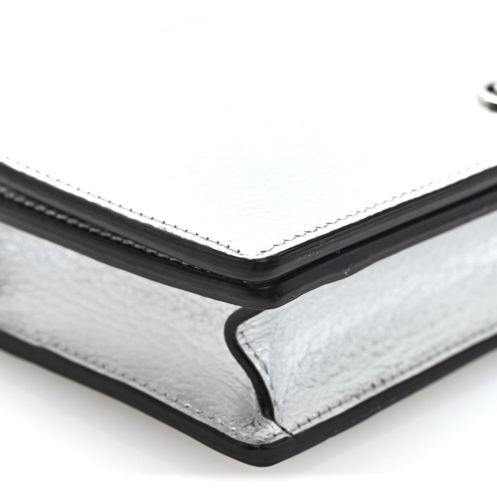 Metallic Dollar Calfskin Mini GG Marmont Chain Wallet Silver