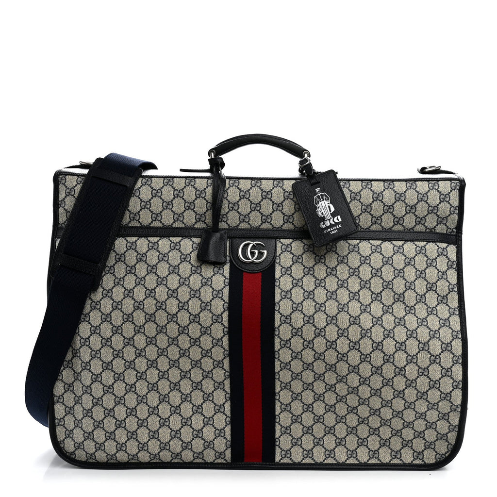 GG Supreme Monogram Web Savoy Garment Bag Beige Blue