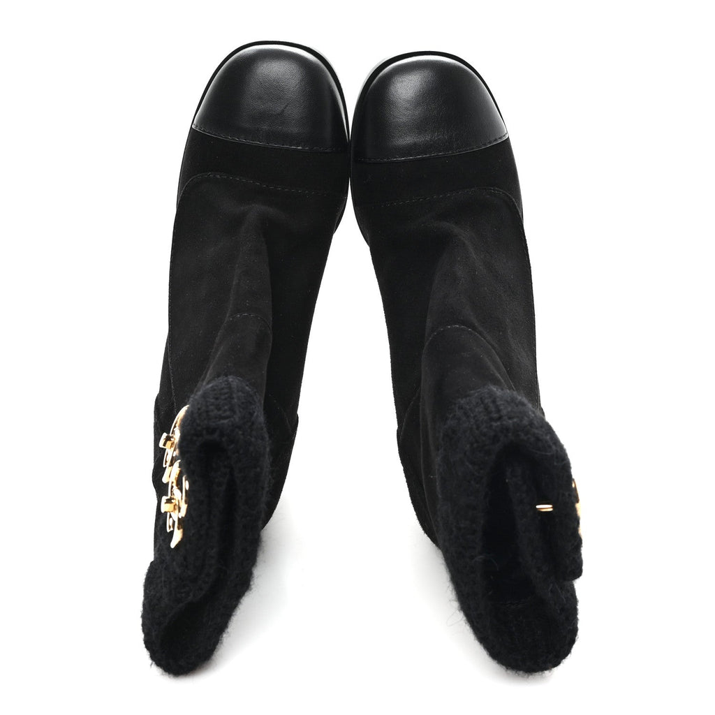 Suede Lambskin Knit CC Short Boots 39 Black
