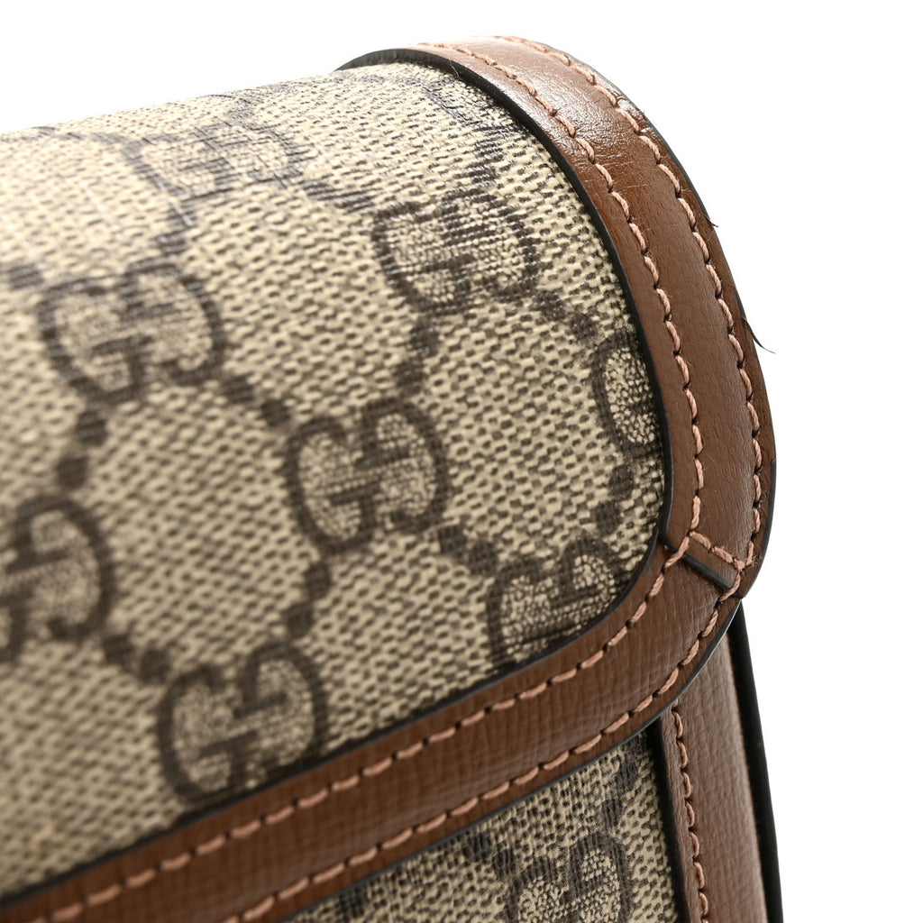 GG Supreme Monogram Small Horsebit 1955 Chain Shoulder Bag Beige Ebony Brown Sugar