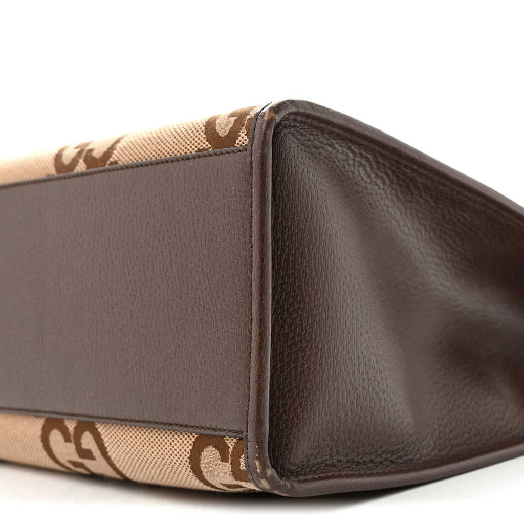 Monogram Jumbo GG Textured Dollar Calfskin Web Tote Bag Camel Ebony New Acero