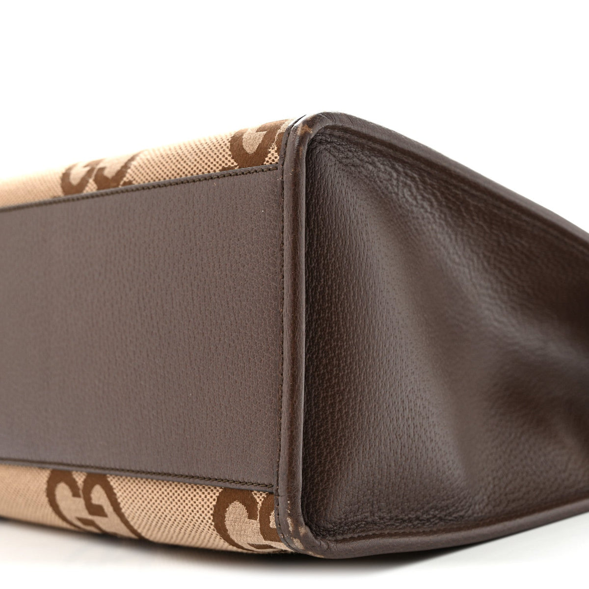 Monogram Jumbo GG Textured Dollar Calfskin Web Tote Bag Camel Ebony New Acero
